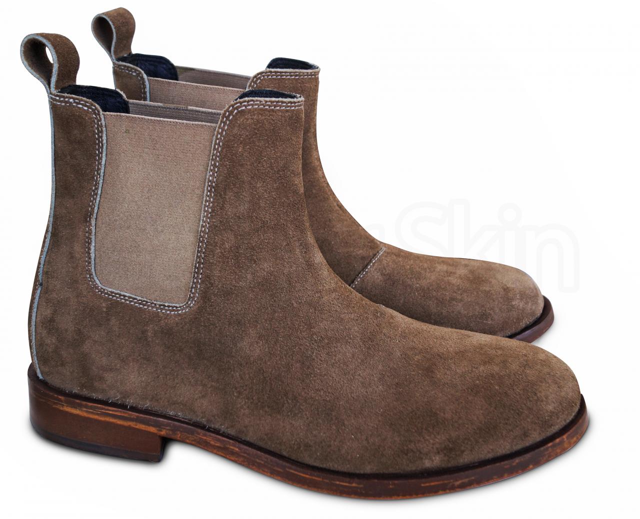 Leather Skin Men Chelsea Boots Chocolate Brown Pull On ...