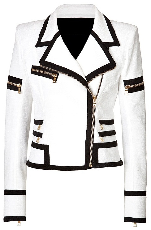 Leather Skin Women White Genuine Handmade Brando Jacket Leather Skin Women White Genuine Handmade Brando Jacket With Black Borders And Gold Zippers