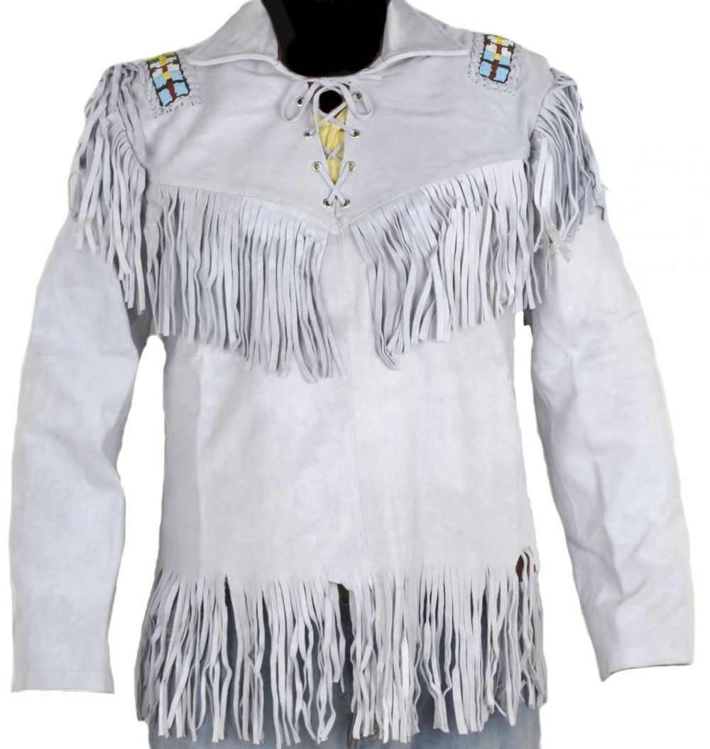 Western Leather Jackets With Fringe Leather Skin Men Western White Suede Cowboy Jacket With Fringes