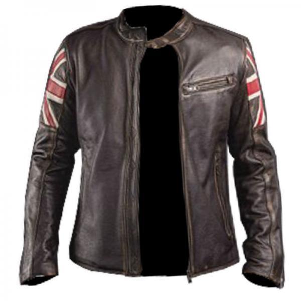 Mens Biker Vintage Motorcycle Distressed Black Retro Vintage Leather Skin Men Brown Handmade Uk Flag Genuine Jacket